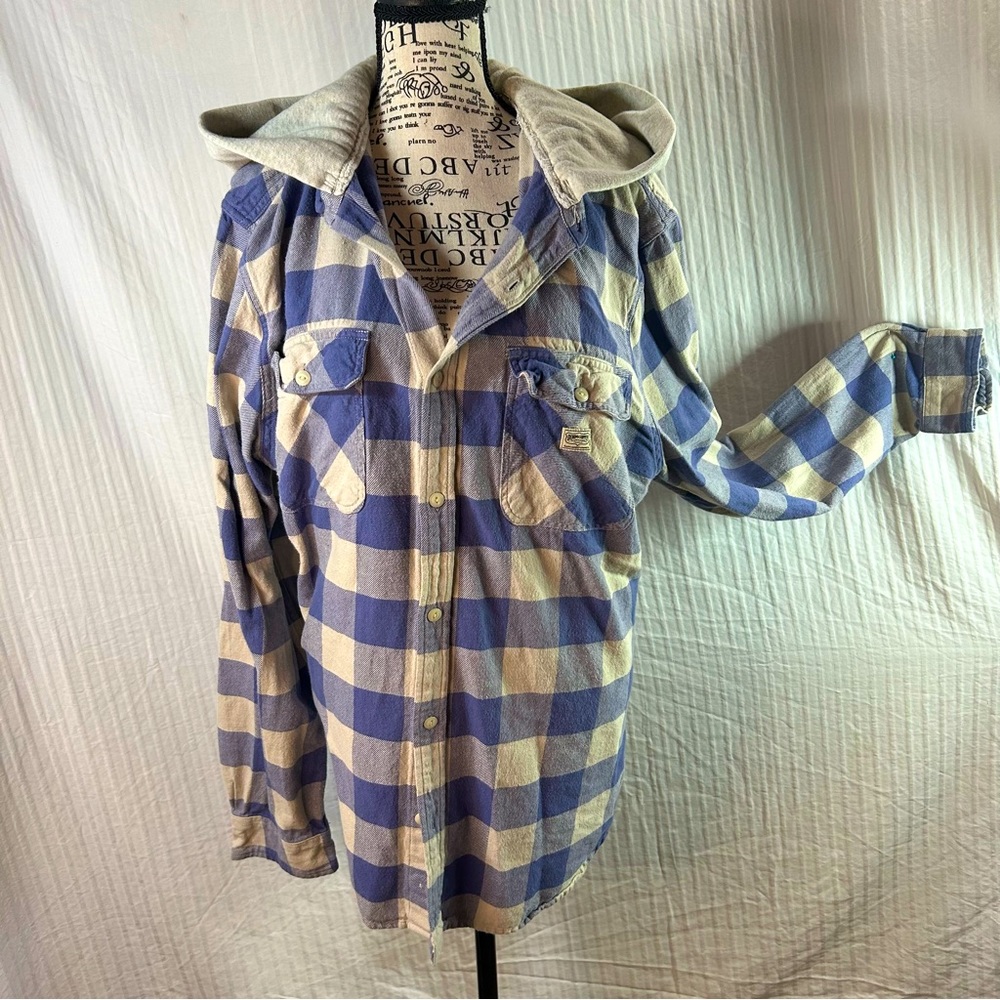 Ralph Lauren Denim & Supply Sz XXL Plaid Hooded Button Down Shirt Jacket Purple